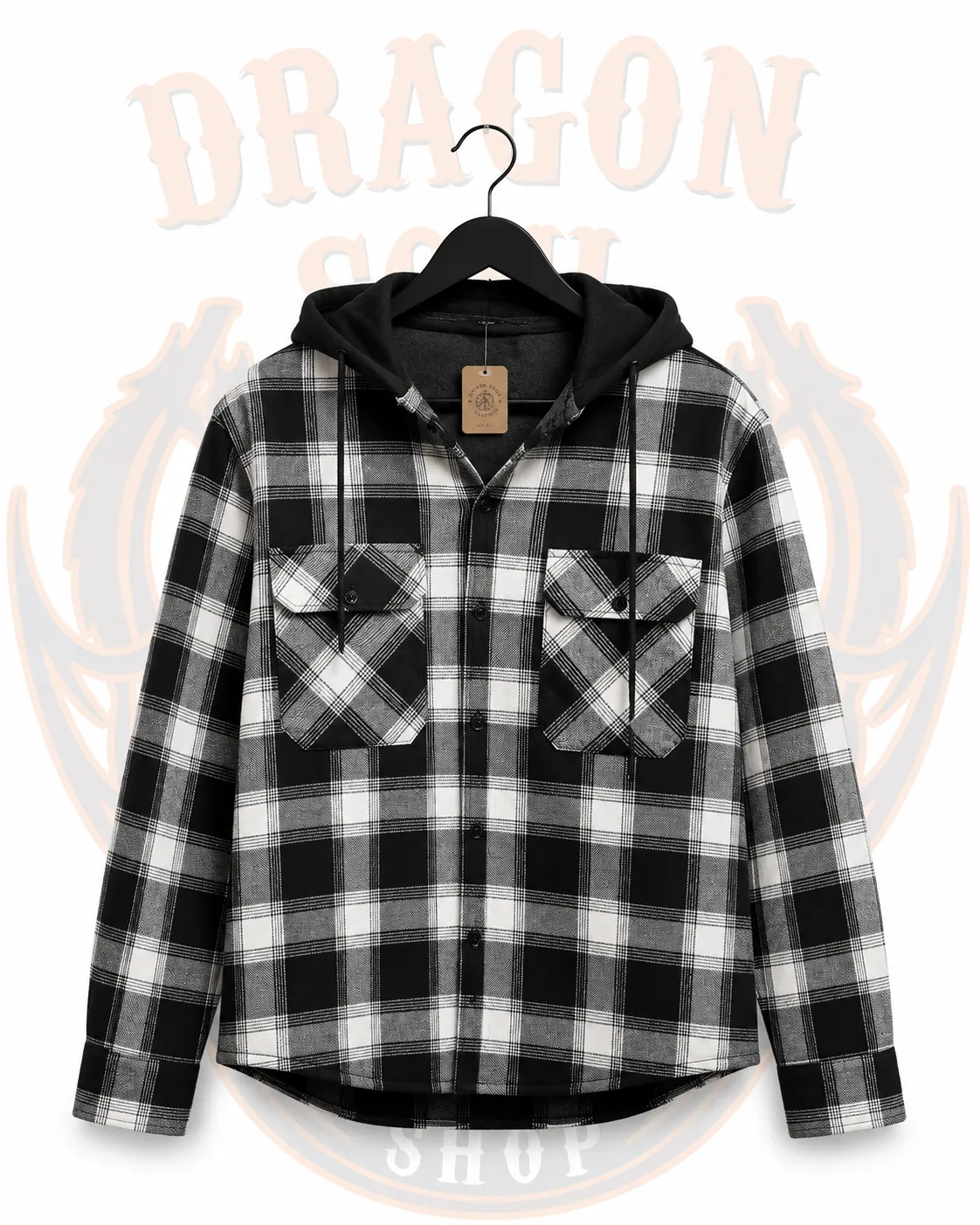 Black & White Check Hooded Shirt Jacket