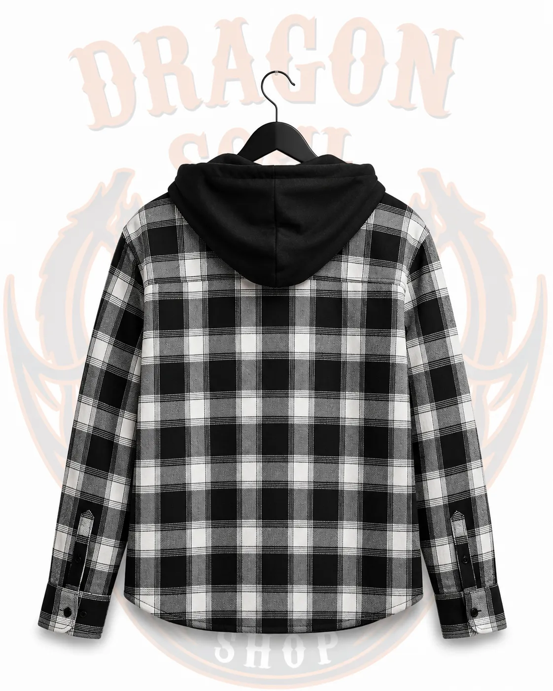 Black & White Check Hooded Shirt Jacket - Image 2