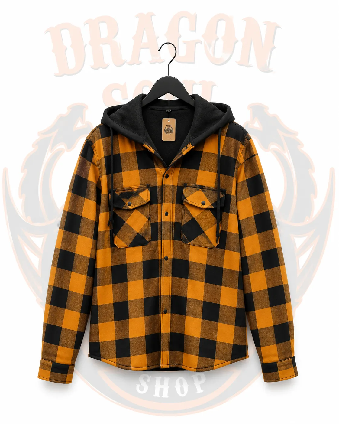 Orange & Black Check Hooded Shacket